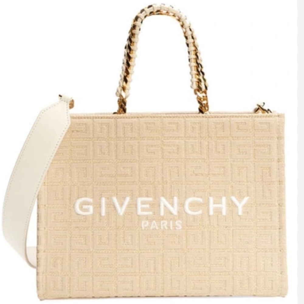 AUTHENTIC GIVENCHY SMALL G-TOTE 4G MONOGRAM JUTE TOTE IN NATURAL